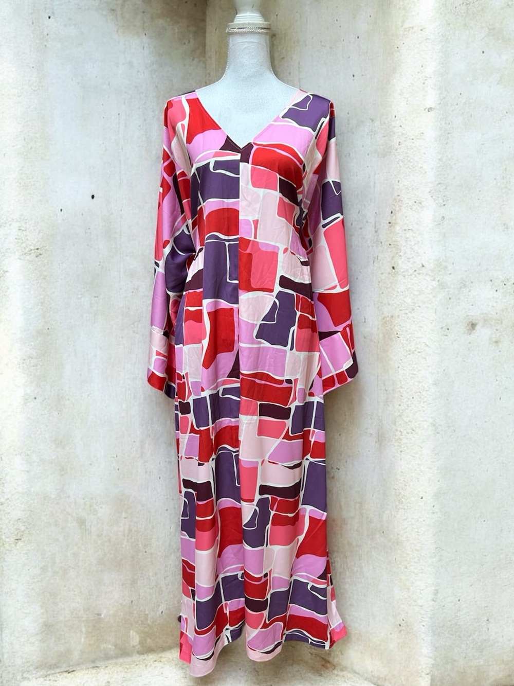 Eloquii GAIA TILE Abstract Print Pink Purple Cream Kimono Tie Maxi Dress NWT 20